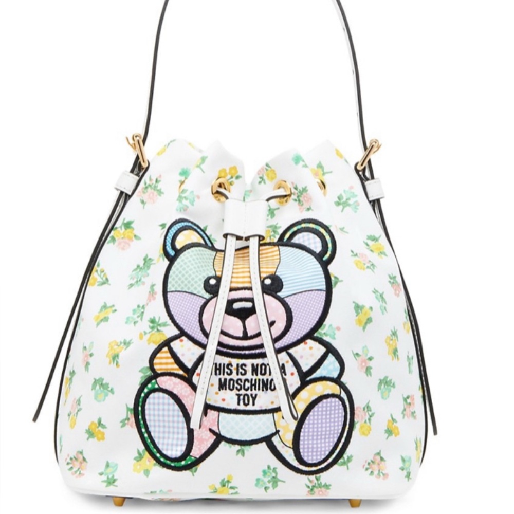 Moschino White and Multicolor Teddy Bear Tote